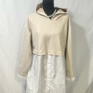 Zara Beige and White Layered Hoodie
